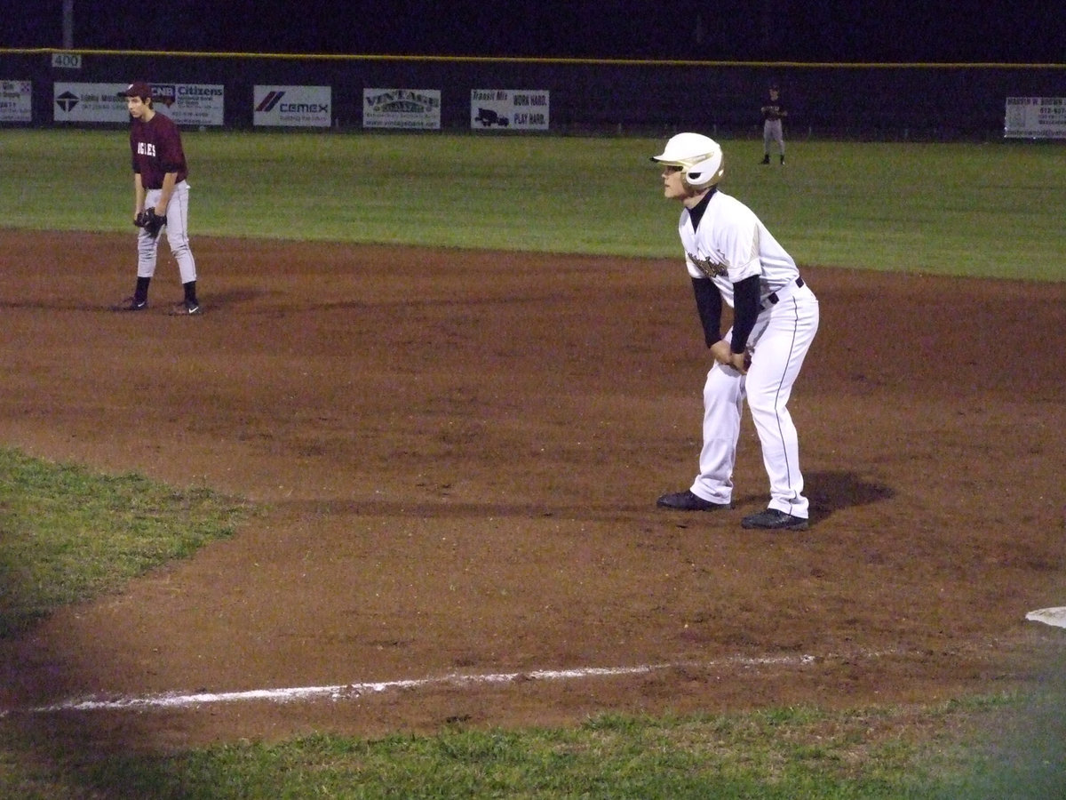 Image: Ethan waits for the run — Lefty Ethan Simon patiently waits to run home.