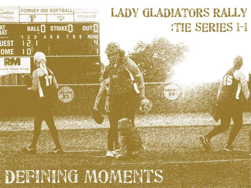 Image: Defining moment: Lady Gladiators show grit, tie series 1-1 — The Italy Lady Gladiators softball team overcame a game one loss to win game two, tying the regional semi-final series with Blue Ridge 1-1. A third and deciding game three will be Saturday, May 22 at 12:00 p.m. at Warren Middle School in Forney.