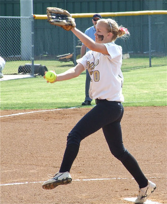 Image: Courtney Westbrook — Westbrook pitched 12 and a half innings against Blue Ridge in two games helping the Lady Gladiators tie the series 1-1.