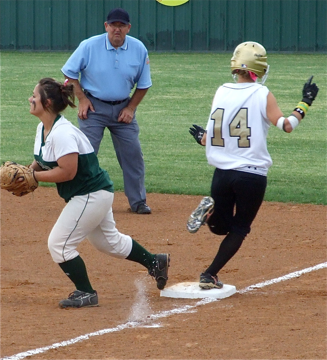 Image: Almost, Drew! — Drew Windham almost beats the throw to first base in game one. Blue Ridge won the opener 4-1 but lost the second game of the double header 9-4 against Italy.