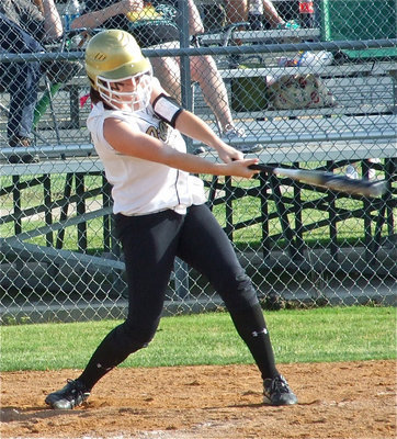 Image: Bump smacks it — Bailey Bumpus gets a hit in game one against Blue Ridge.
