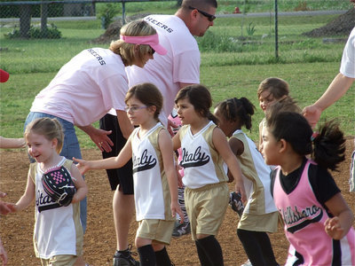 Image: Good game girls! — The IYAA T-Ball girls congratulate Hillsboro on a well played game.