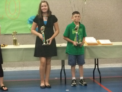 Image: AR Award recipients — Amber Hooker in the sixth grade and Eli Garcia in the fifth grade had the highest reading points.