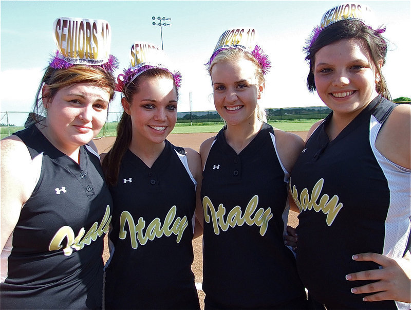 Image: Meredith, Drew, Courtney and Cori are are honored on Senior Day — The Lady Gladiator Softball Team’s graduating seniors are: Meredith Brummett, Cori Jeffords, Courtney Westbrook and Drew Windham. Four amazing girls, four amazing years and four balloons drift away from the pitcher’s mound in their honor.