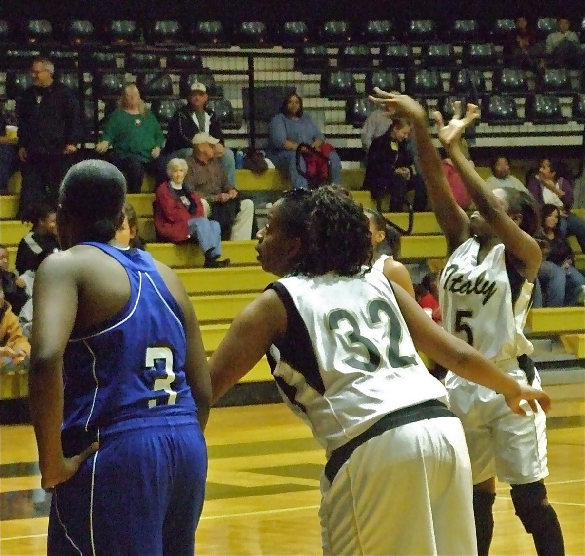 Image: Jameka shoots one — Italy point guard Jameka Copeland(5) shoots free throws against Milford as Jaleecia Fleming(32) prepares to battle for the rebound.