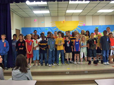 Image: Perfect Attendance — These fourth, fifth and sixth graders were honored for having not missed a day of school for the last six weeks.