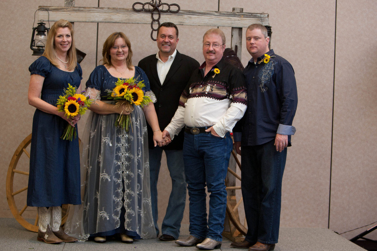 Image: Wedding Party — From left to right, Jill Talamantez, Leddie, Judge Jackie Miller, Jr., Jim McDonnell(her husband) and Kevin McDonnell