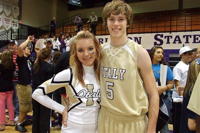 Image: Proud couple — IHS Cheerleader Sierra Harris is proud of Colton Campbell after the game. Campbell finished with 9-points against Ponder.