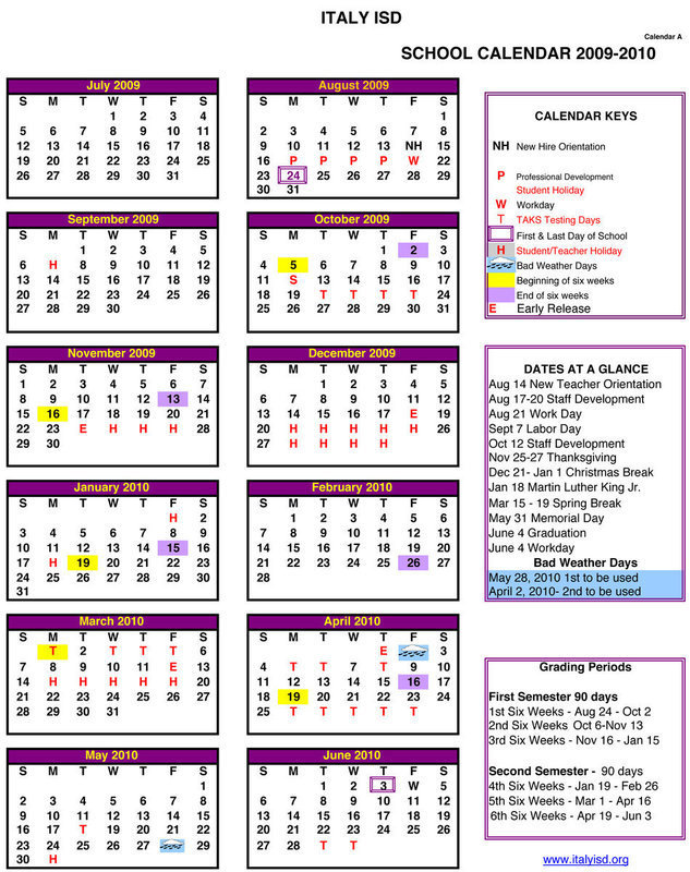 Image: 2009-2010 School Calendar – Italy ISD