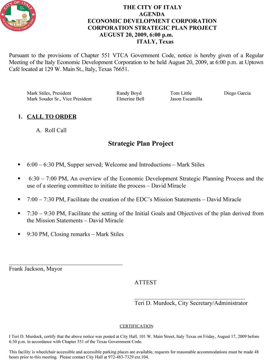 Image: EDC Meeting Agenda – August 20, 2009