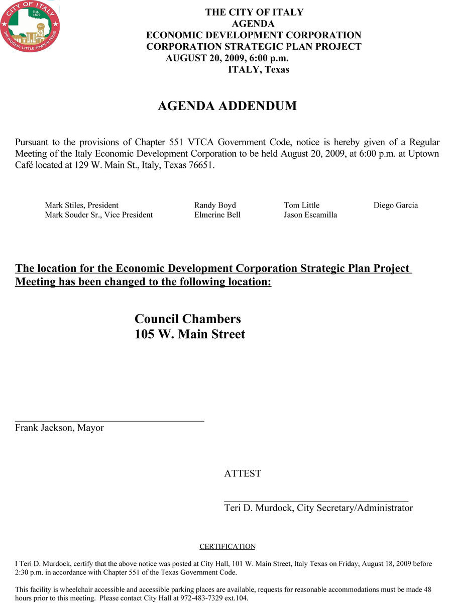 Image: EDC Meeting Addendum – August 20, 2009