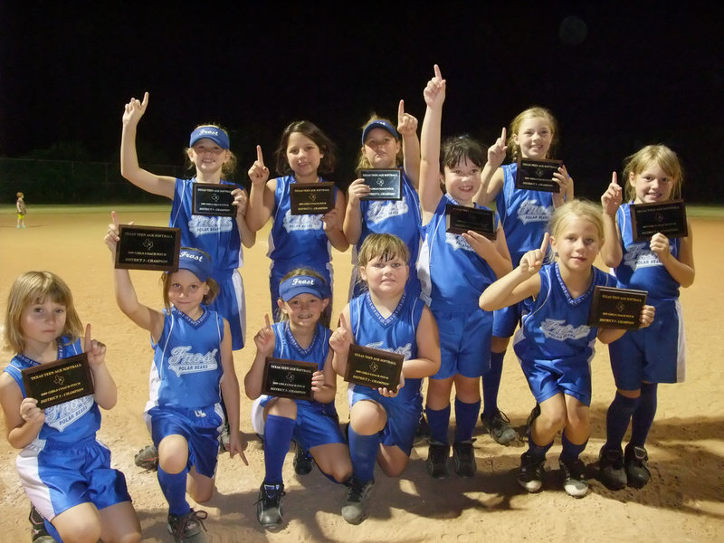 Image: The Frost Lady Polar Bears take 1st place in District Tournament — Frost overcame every challenge they faced during the four day District Tournament, hosted by the IYAA in Italy, to claim the 8 &amp; under (Coach pitch) Championship.