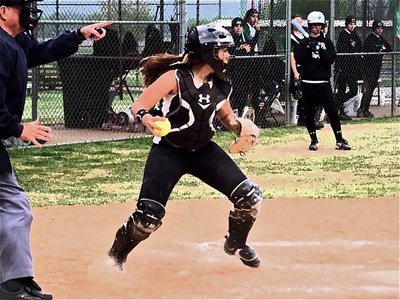 Image: The real deal — Catcher Alyssa Richards reacts to a play in Clifton.