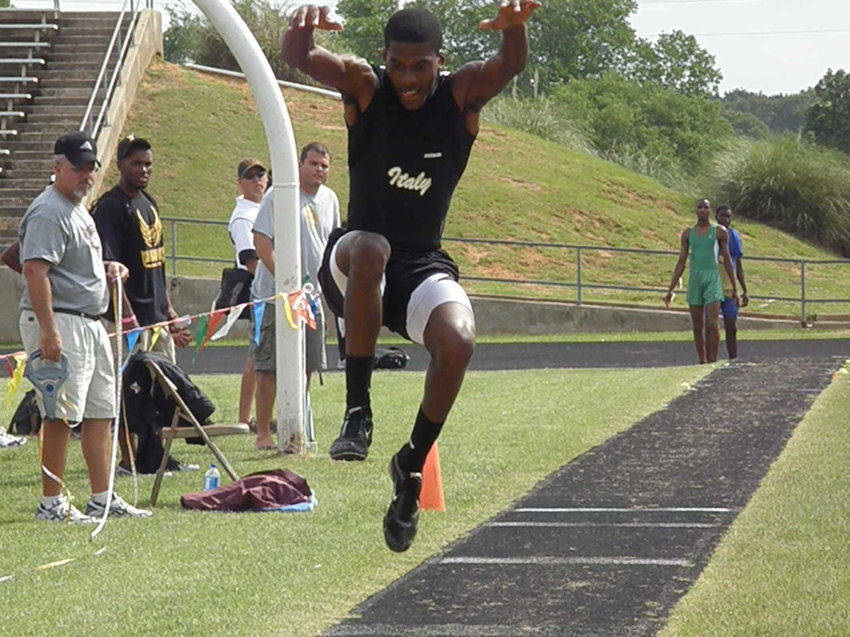 Image: John Isaac — Leaping to a personal best distance of 42’ 10 3/4” in the triple jump is Italy’s John Isaac.