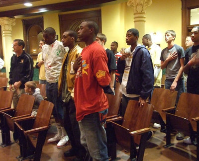 Image: Display Of Respect — After facing district and playoff competition, the Gladiators are honored by the Ellis County Commissioners Court after their successful 2009 basketball season on the court.