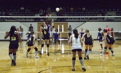 Image: Lady Bulldogs block — The Lady Bulldogs block every chance they get.