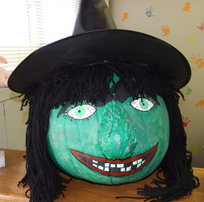 Image: Witch pumpkin — This creative witch pumpkin was painted by teacher, Jennifer Chambers.