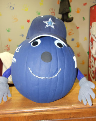 Image: Go Cowboys! — This Dallas Cowboy pumpkin was created by teacher, Melissa Cantu.