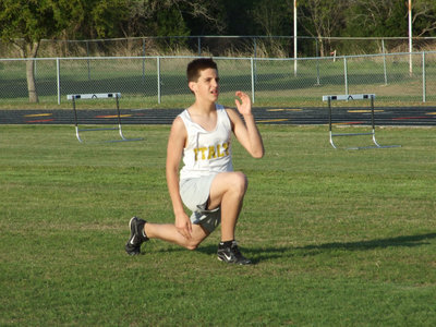 Image: Staying focused — Cody Medrano leads by example as he helps his undermanned 7th Grade track squad claim 3rd Place overall at District.