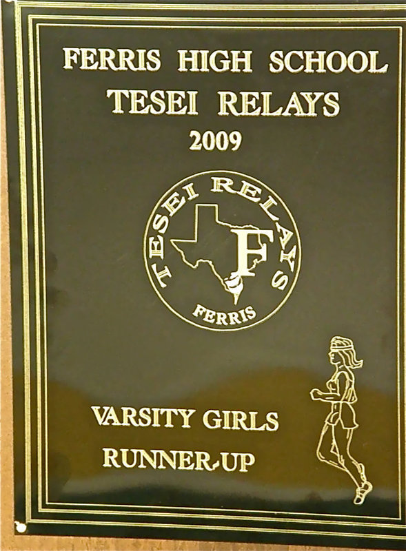 Image: Runner-up plaque — The Varsity girls were the Runner-ups at the TESEI Relays in Ferris.