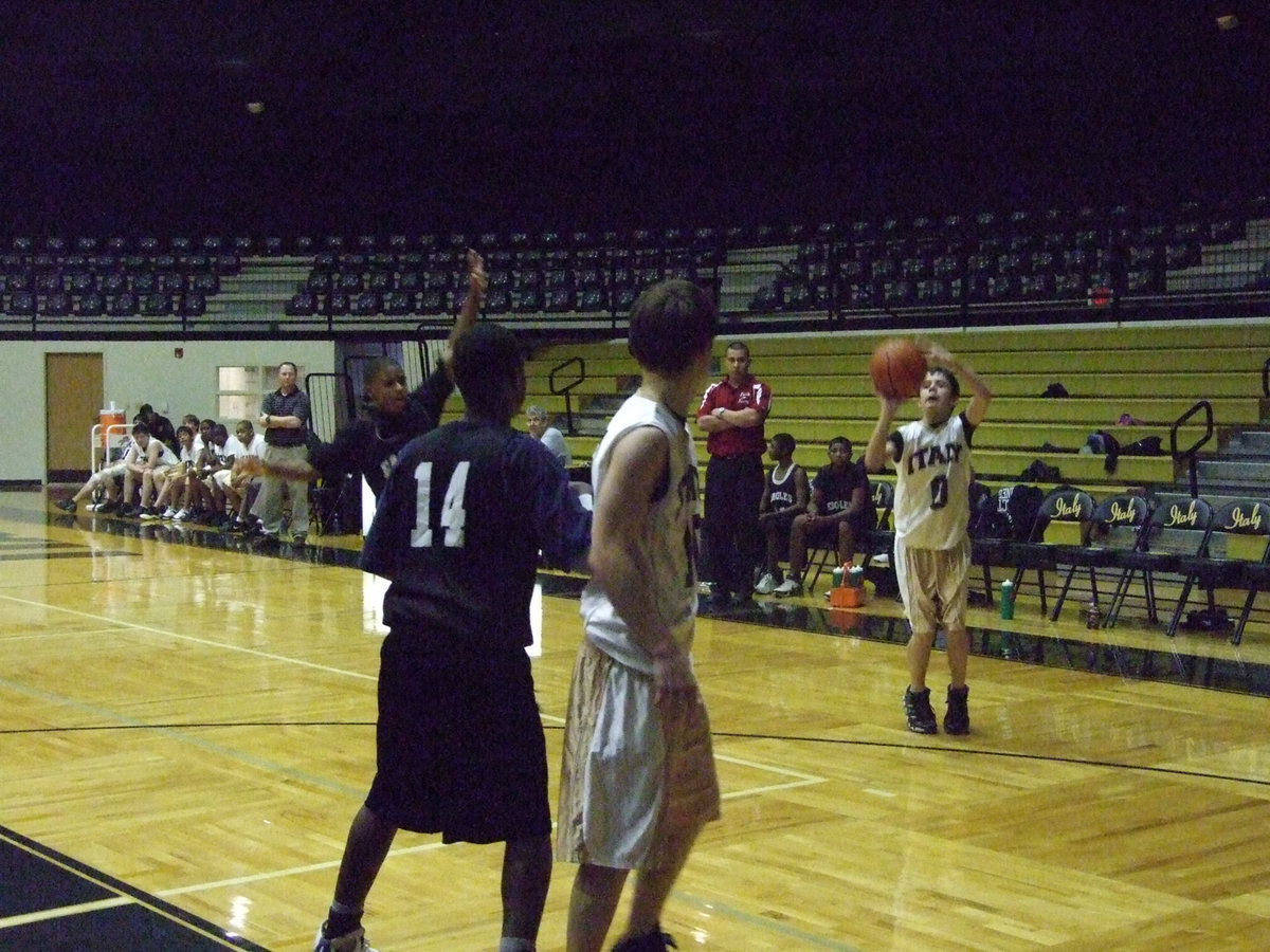 Image: 3,2,1…#0 launches — Cayden Jacinto #0 shoots a 3-pointer on his way to scoring 16-points and helping Italy defeat the Eagles.