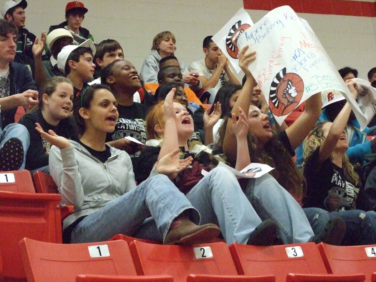 Image: Fan power — Italy fans try to keep the players motivated during the Lady Gladiators Playoff game against Valley Mills.