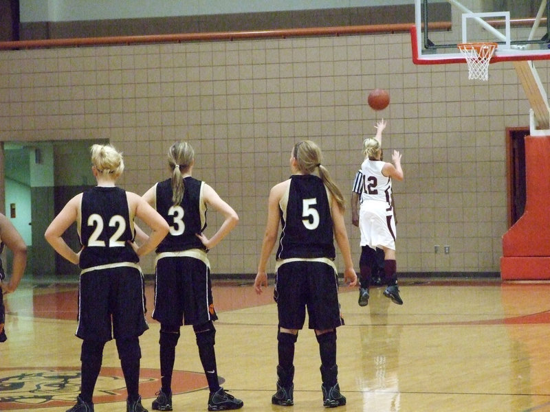 Image: Technical Shot — Coach McDonald was charged with a technical foul before the break. However, it proved to be a small technicality as the Lady Gladiators won by 2-points, 45-43 over Mildred.