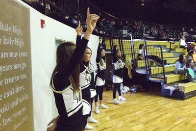 Image: We’re #1 — Italy cheerleaders raise their hands in triumph after the Lady Gladiators defeated the Venus Lady Bulldogs in the 1st round of tournament play.