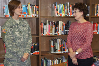 Image: Veteran Randi Durham — Randi Durham visited with Sharon Farmer about Army Reserve life