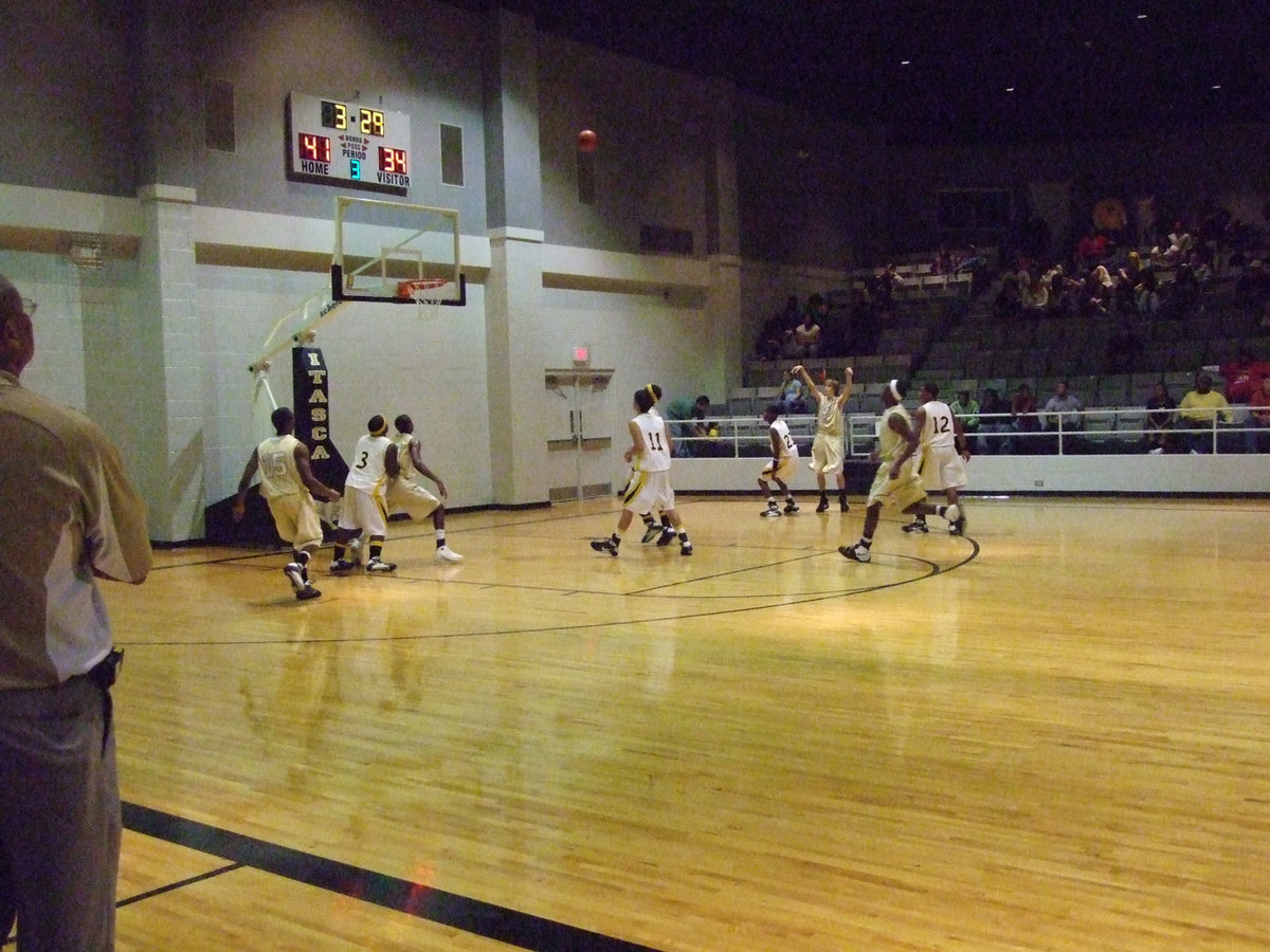 Image: Colton puts it in for three — Campbell scored 5-points against Itasca but the Gladiators lost by 3, 62-59.