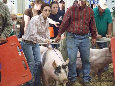 Image: Raring to go — Drew Windham and her hog aren’t horsing around in the show pen.