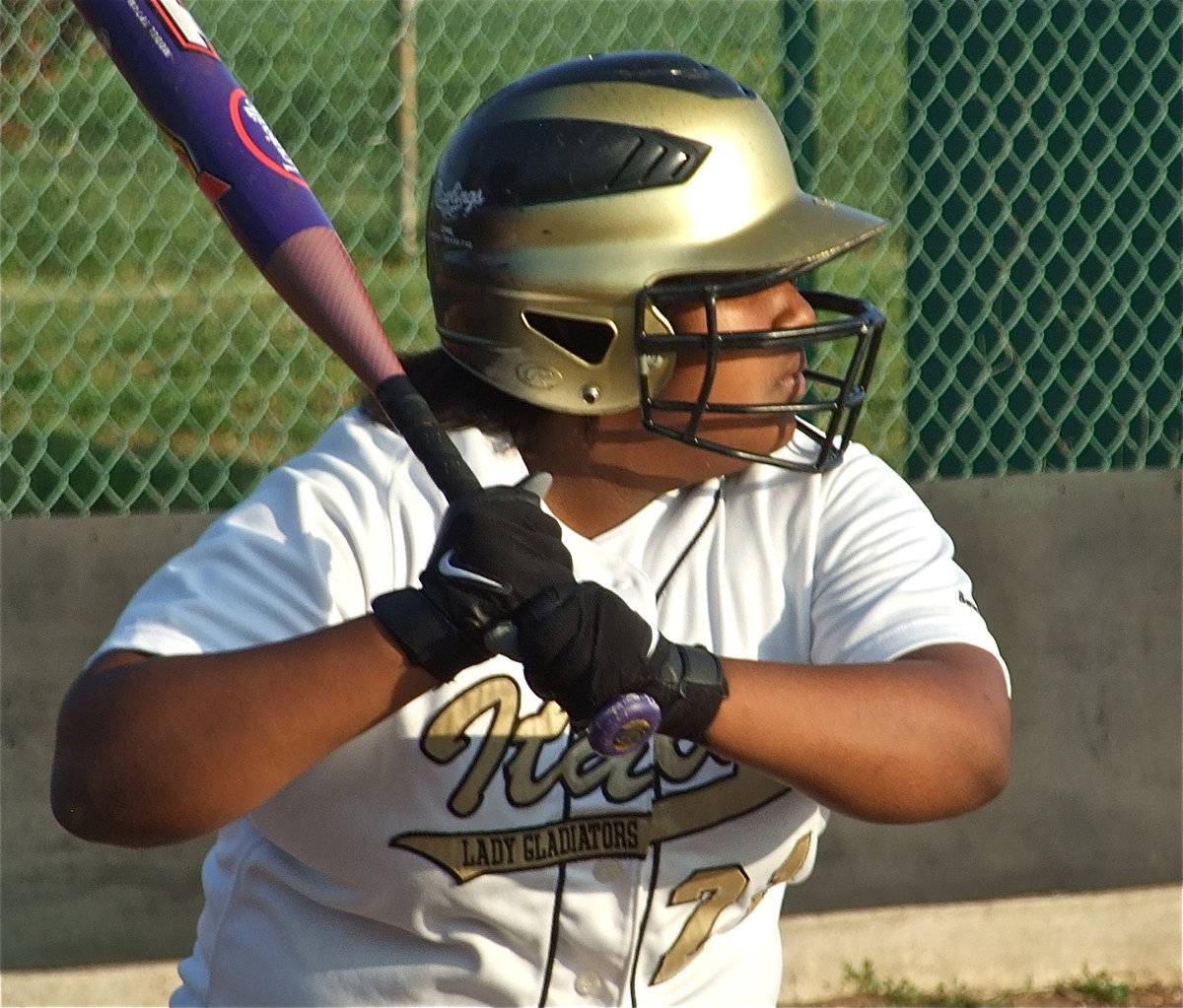 Image: Davis digs in — Khadijah Davis settles in and prepares to swing.