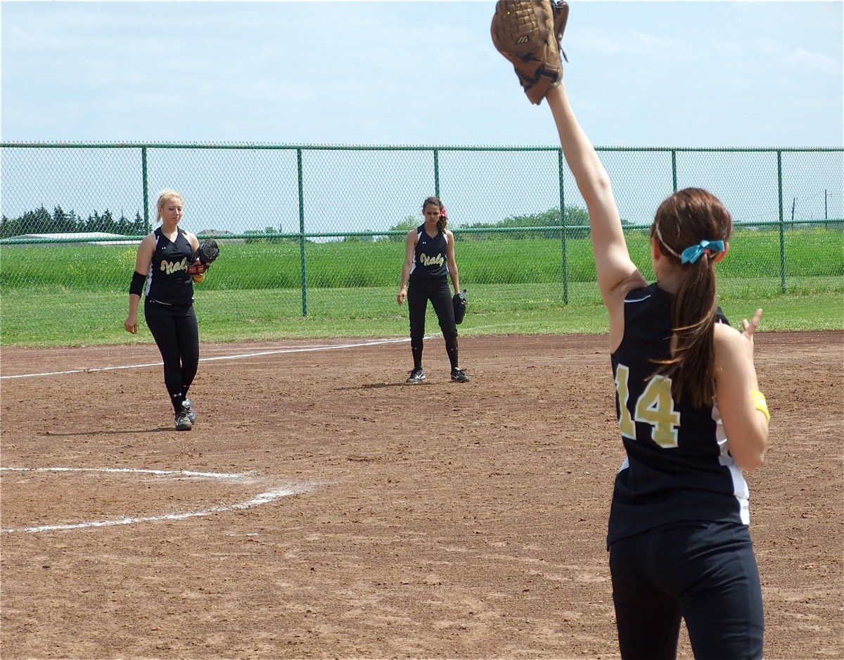 Image: That’s the game! — First Baseman Drew Windham reaches for the final out of the game to secure a 7-3 Lady Gladiator victory over the Mildred Lady Eagles.