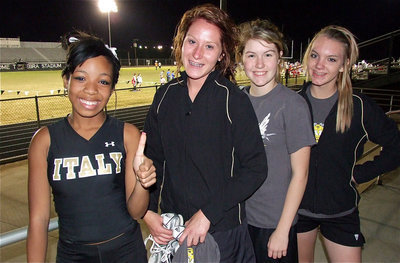 Image: Tired but proud — Ryisha Copeland, Bailey Bumpus, Taylor Turner and Sierra Harris finished in 4th place in the 1600 meter relay and Italy’s JV girls finished second overall during the Grandview Zebra Relays.