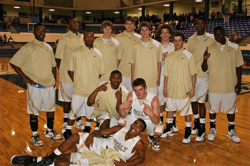 Image: AA Area Champions — They made it happen! Already 15-AA District Champions and Region 2-AA Bi-District Champions, the Italy Gladiators are now the Region 2-AA Area Champions after moving past the Mildred Eagles with a 64-37 win at Midlothian High School on Friday. Back row: Jasenio Anderson, Larry Mayberry, De’Andre Sephus, Colton Campbell, Cole Hopkins, Jase Holden, Brandon Souder, Caden Jacinto, Devonta Simmons and T.J. Cockran. Middle row: Jamal Jalarnce Lewis and Ryan Ashcraft. Bottom row: Heath Clemons.