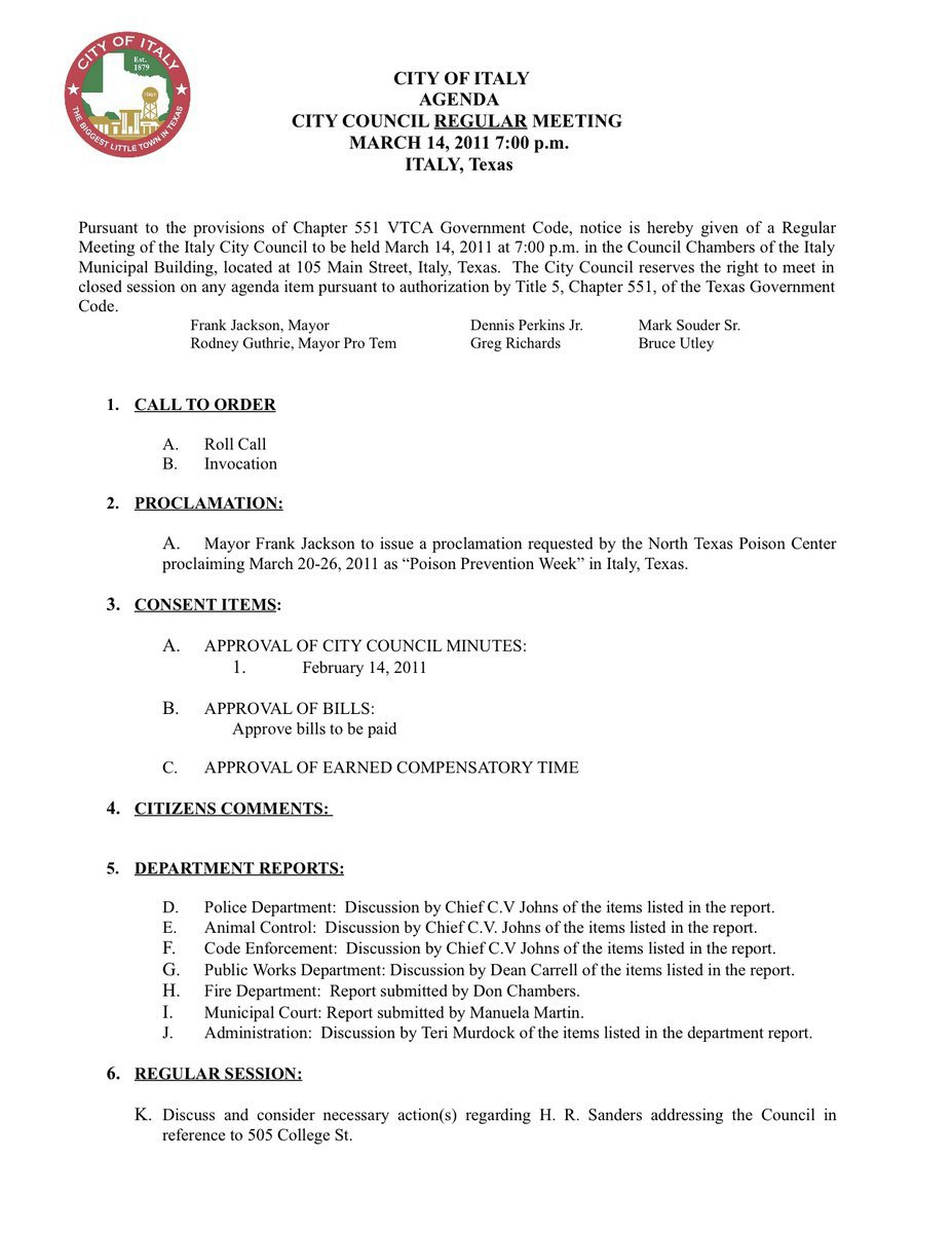 Image: Agenda, page 1