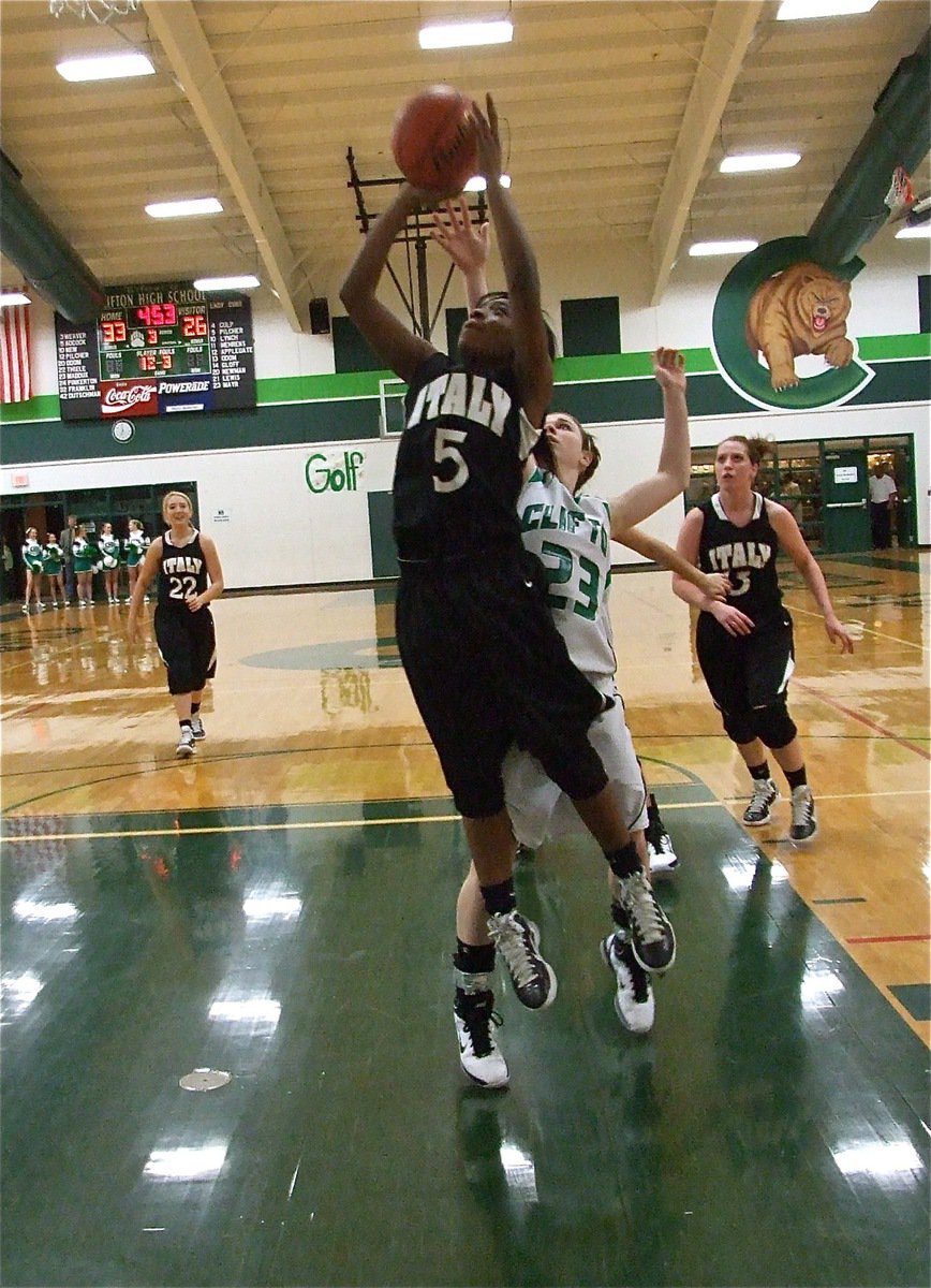 Image: Five drives — Jameka Copeland(5) gets inside for a layup against Clifton.