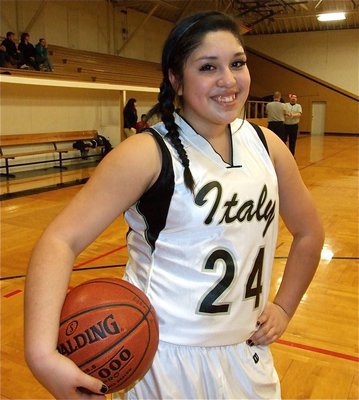 Image: Let’s play some ball — JV Lady Gladiator Monserrat Figueroa(24) is ready to take on the Whitney JV Lady Wildcats inside the old Italy gym.
