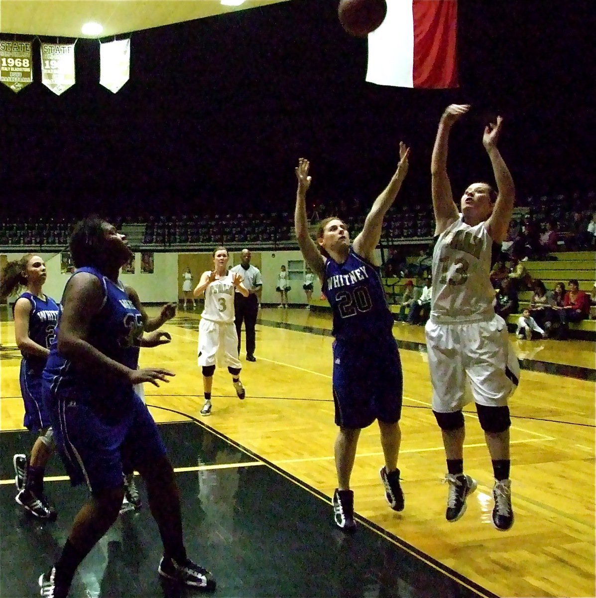 Image: Bumpus banks it — Lady Gladiator Bailey Bumpus(13) gets open down low for a score against Whitney.