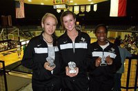 Image: Congrats all around — Representing the Lady Gladiators, Megan Richards (Left) was selected to the All-Tournament team along with Jameka Copeland (Right). Kaitlyn Rossa (Middle) earns the Italy Invitational Tournament’s Most Valuable Player award.