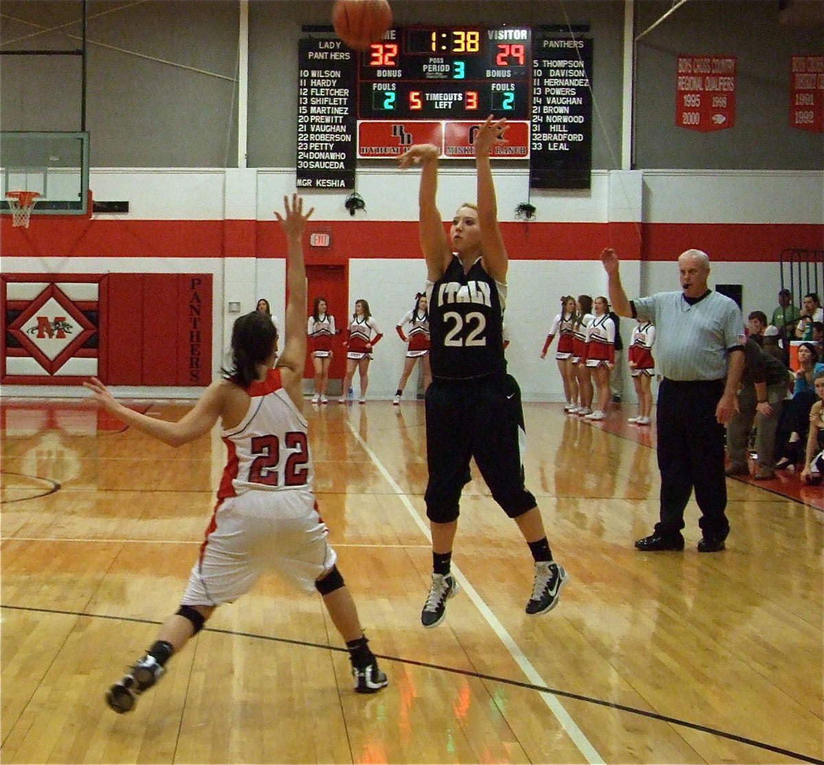 Image: Queen of the three — Lady Gladiator Megan Richards(22) continues her hot shooting streak and knocks down another three-pointer.