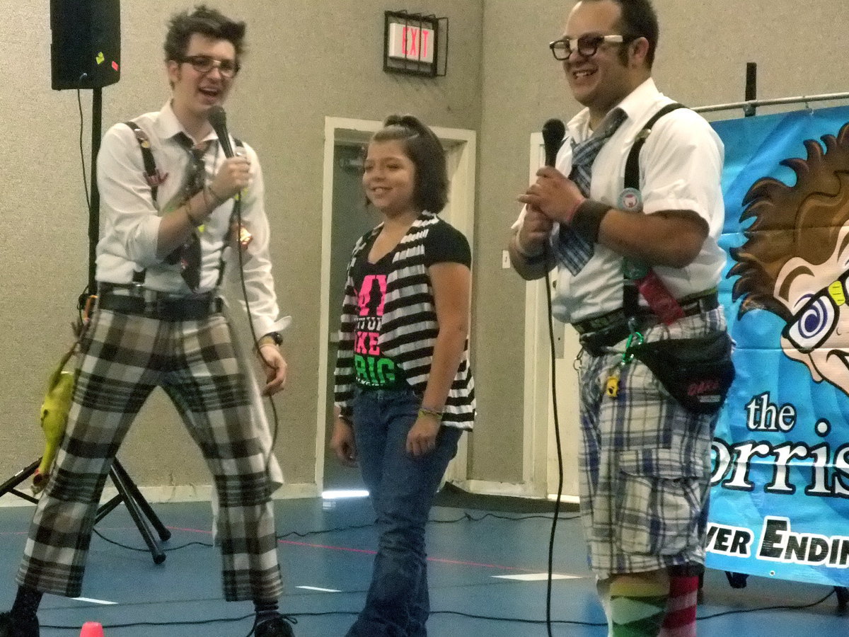 Image: Homer, Rupert and Lexy  — Lexy was chosen to help act out a skit teaching what the difference is between tattling and reporting an incident.