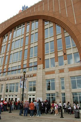 Image: At the entrance — Both Italy’s and Mineral Wells’ faithful gather at the entrance of the American Airlines Center in Dallas.