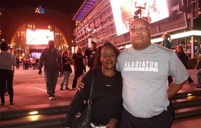 Image: Love is in the air — Gladiator assistant coach Larry Mayberry, Sr. and his wife Dorothy are enjoying the moment in front of the American Airlines Center before the Dallas Mavericks versus the San Antonio Spurs game.