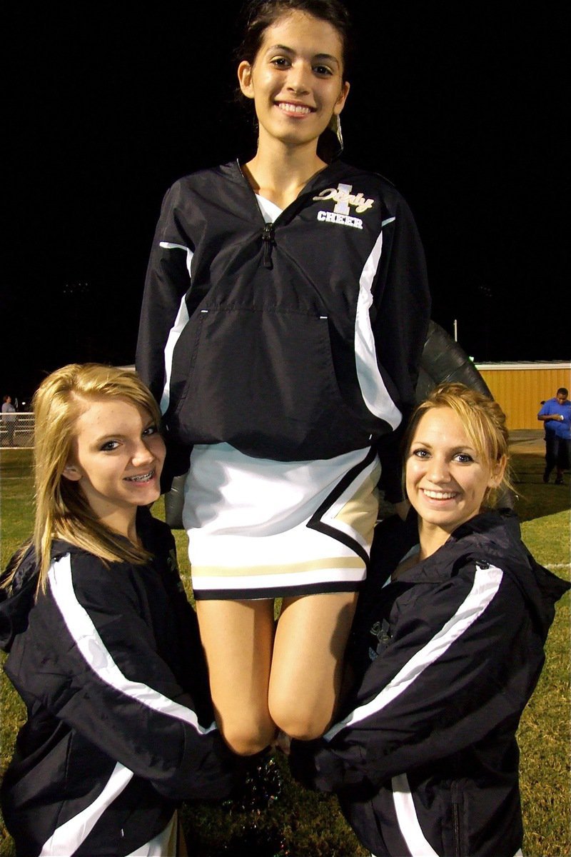 Image: Cheer tricks — Italy High School Cheerleaders, Sierra Harris, Beverly Barnhart and Mary Tate show off their new cheer trick.