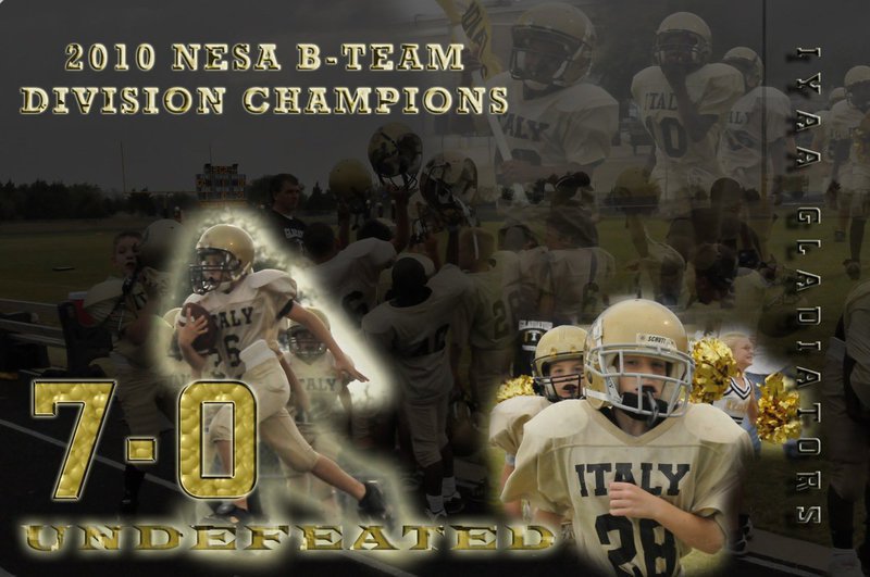 Image: IYAA’s B-Team are undefeated (7-0) Division Champions — Congratulations to head coach Gary Wood and his assistant coaches, the IYAA B-Team Gladiators and their cheerleaders on posting an undefeated 7-0 regular season record to claim the NESA B-Team Division Championship.