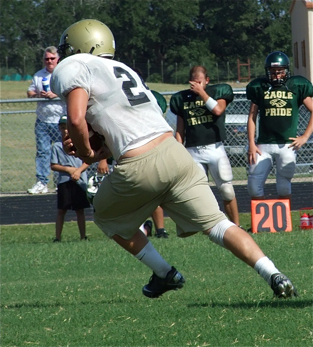 Image: Hide your eyes — The Valley Mills sideline struggles to watch as Italy’s explosive offense and running back Ethan Saxon continued to rumble down the field.