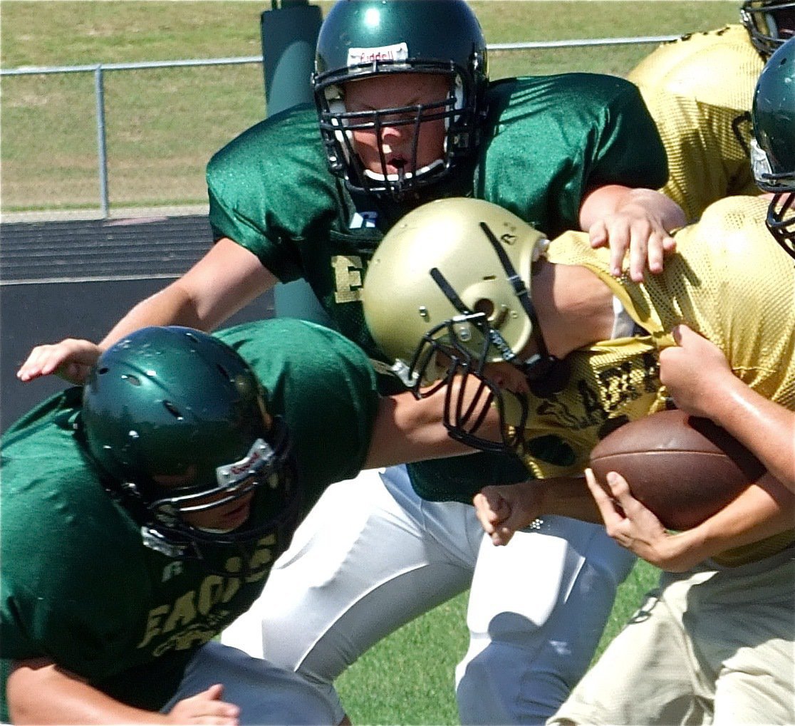 Image: JV packs a punch — Italy’s Justin Wood punches his way thru the Valley Mills defense. The Gladiator J.V. team also won 2-0 over the Eagles.