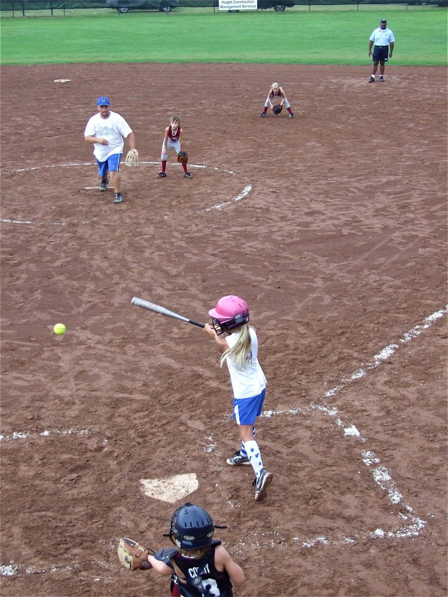 Image: Alex hits — Milford head coach Ty Evans pitches to Alex Jones and Jones does the rest.