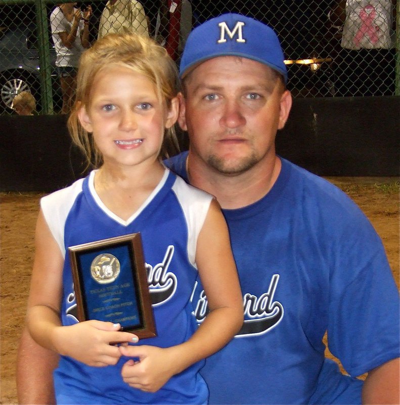 Image: Abbey and Ty — Milford head coach Ty Evans poses with his daughter Abbey Evans who played both cacther and centerfield for the “champs” during the tournament.